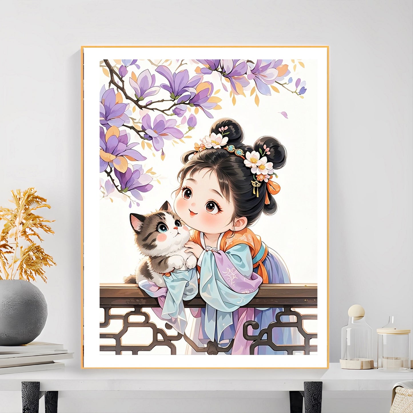 Princess Crape Myrtle And Cat - Full 11CT Stamped Cross Stitch 50x70CM - Mona Lisa