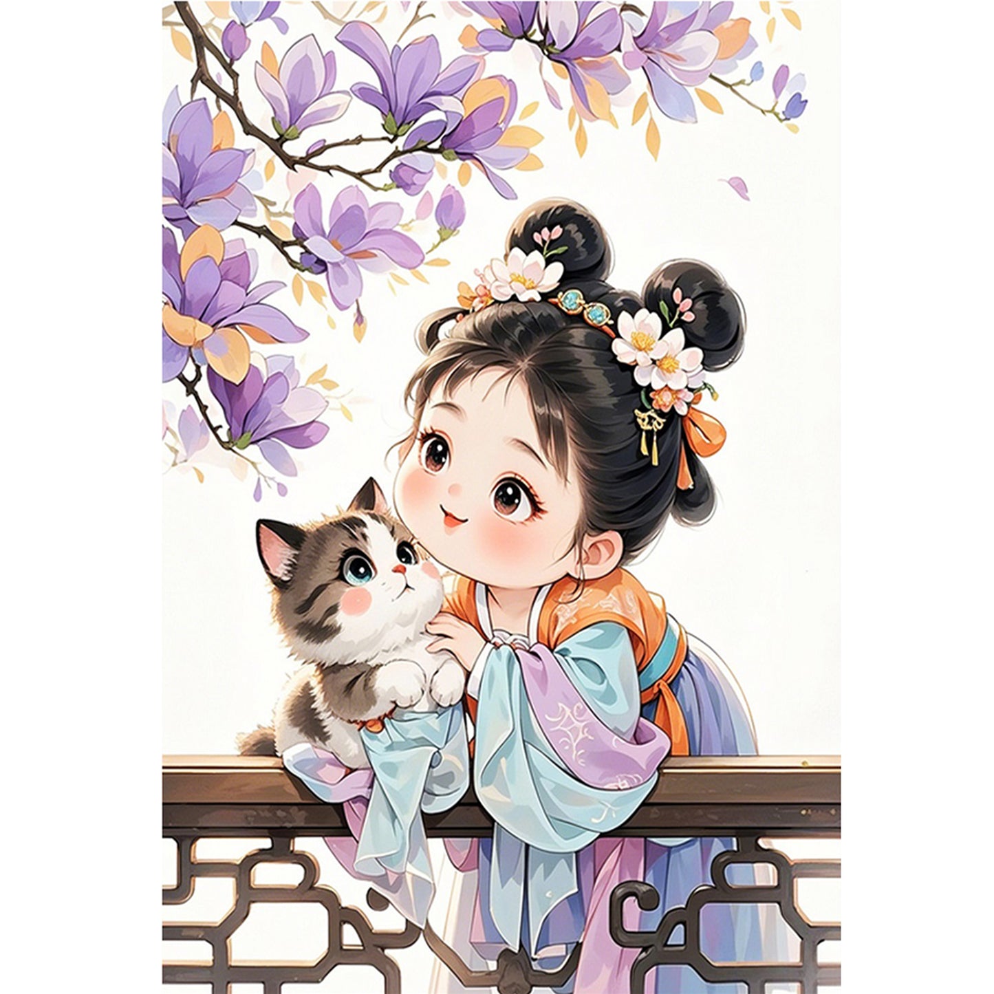 Princess Crape Myrtle And Cat - Full 11CT Stamped Cross Stitch 50x70CM - Mona Lisa