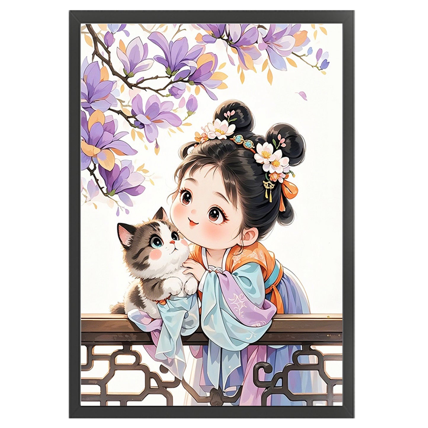 Princess Crape Myrtle And Cat - Full 11CT Stamped Cross Stitch 50x70CM - Mona Lisa