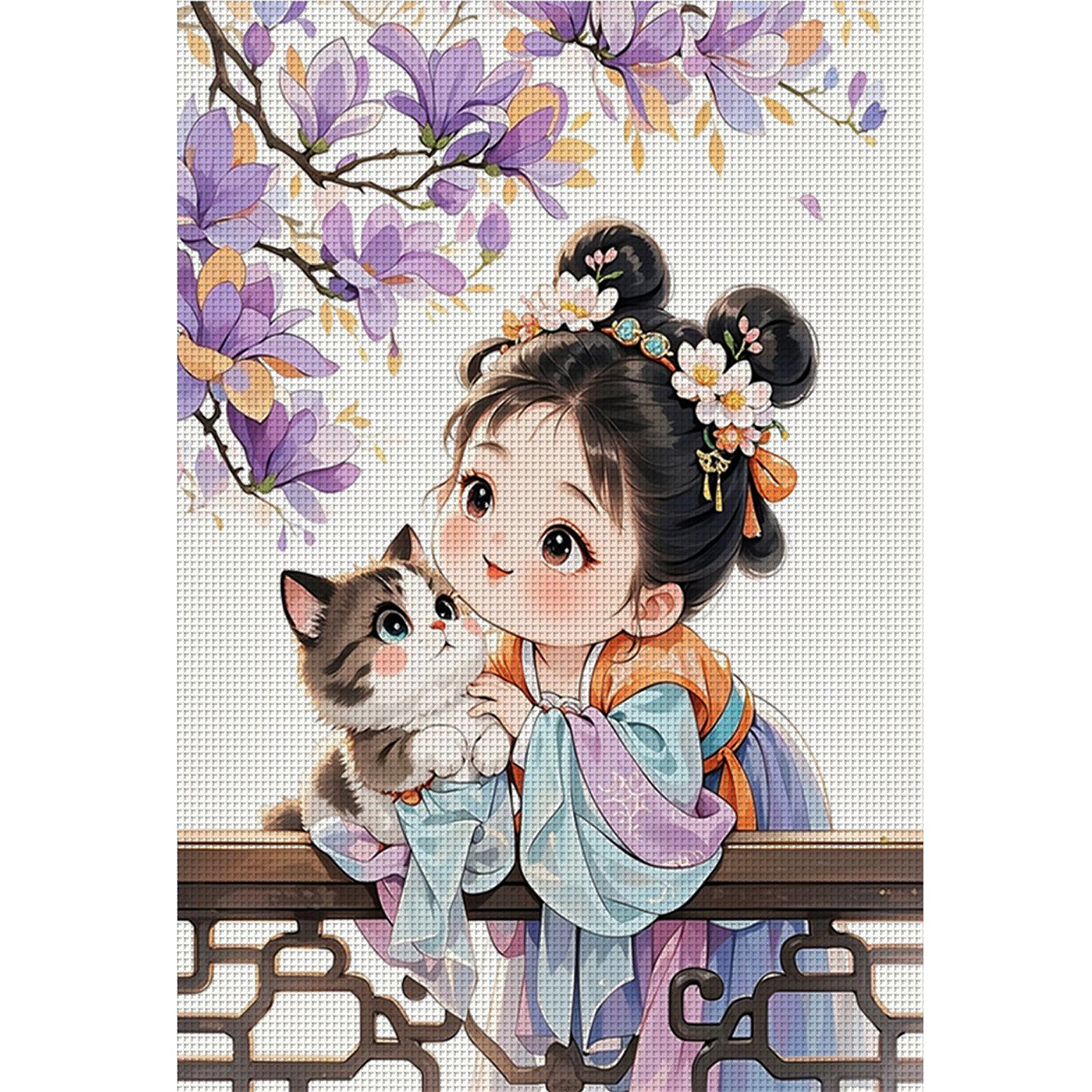 Princess Crape Myrtle And Cat - Full 11CT Stamped Cross Stitch 50x70CM - Mona Lisa