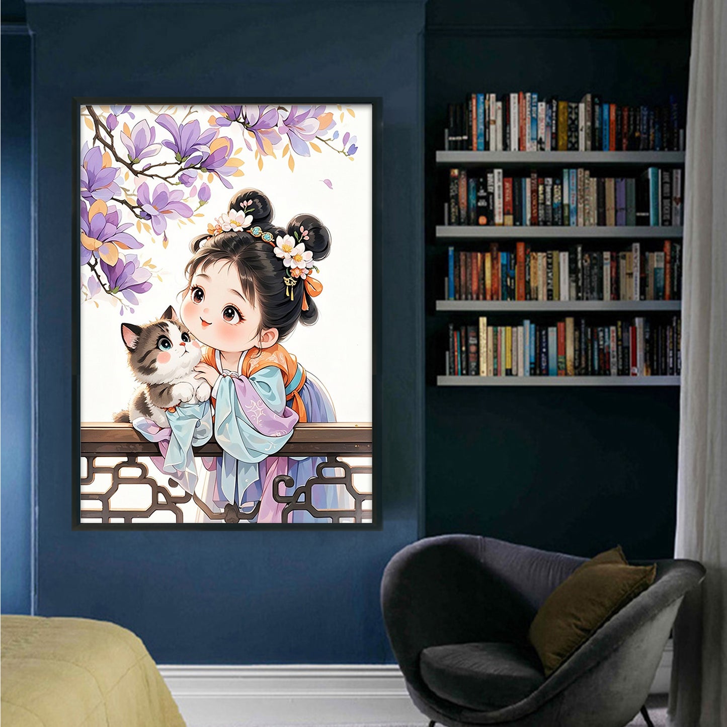 Princess Crape Myrtle And Cat - Full 11CT Stamped Cross Stitch 50x70CM - Mona Lisa