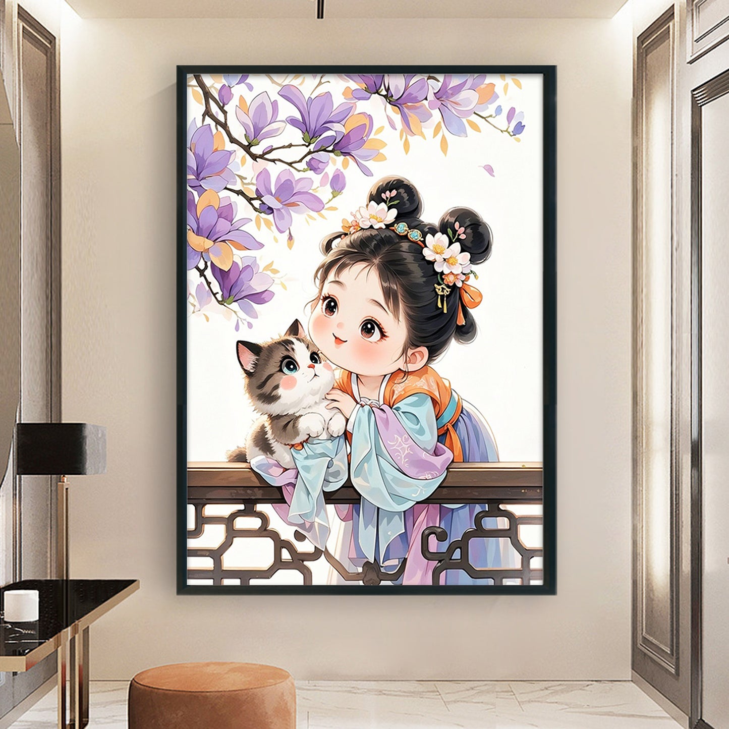 Princess Crape Myrtle And Cat - Full 11CT Stamped Cross Stitch 50x70CM - Mona Lisa