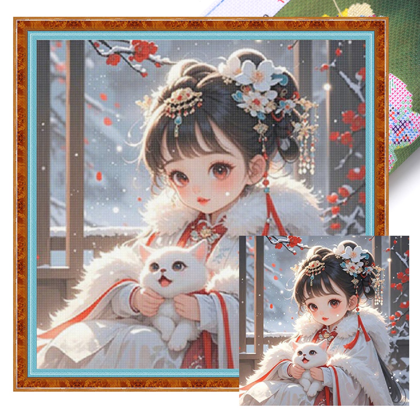 Girl And Cat - Full 11CT Stamped Cross Stitch 50x50CM - Mona Lisa