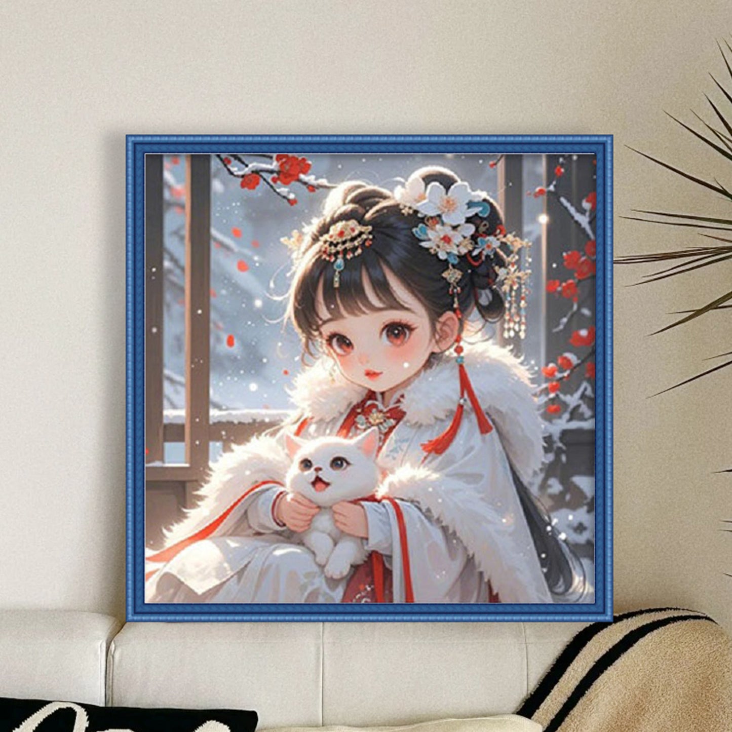 Girl And Cat - Full 11CT Stamped Cross Stitch 50x50CM - Mona Lisa