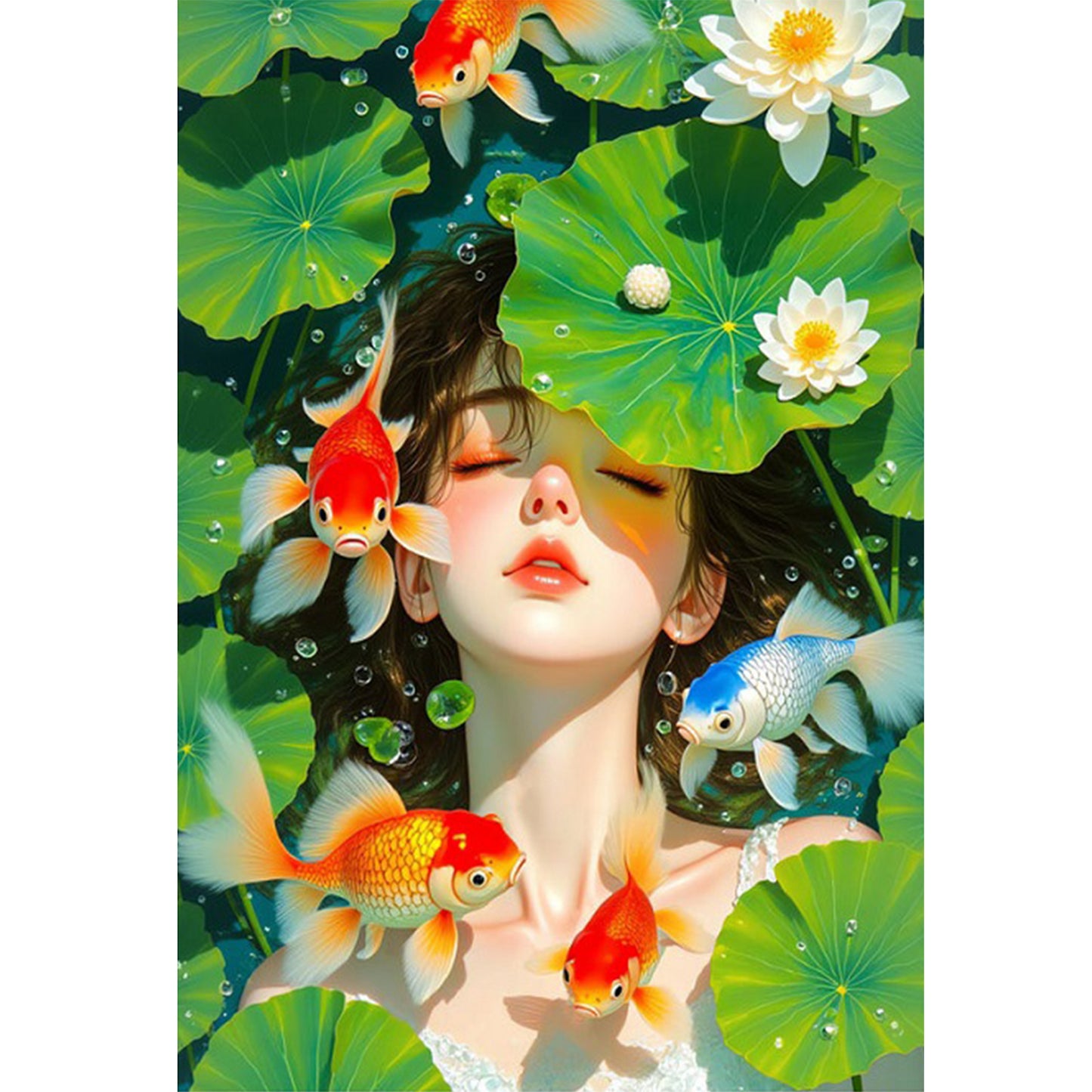 Goldfish And Lotus Girl - Full 11CT Stamped Cross Stitch 50x70CM - Mona Lisa