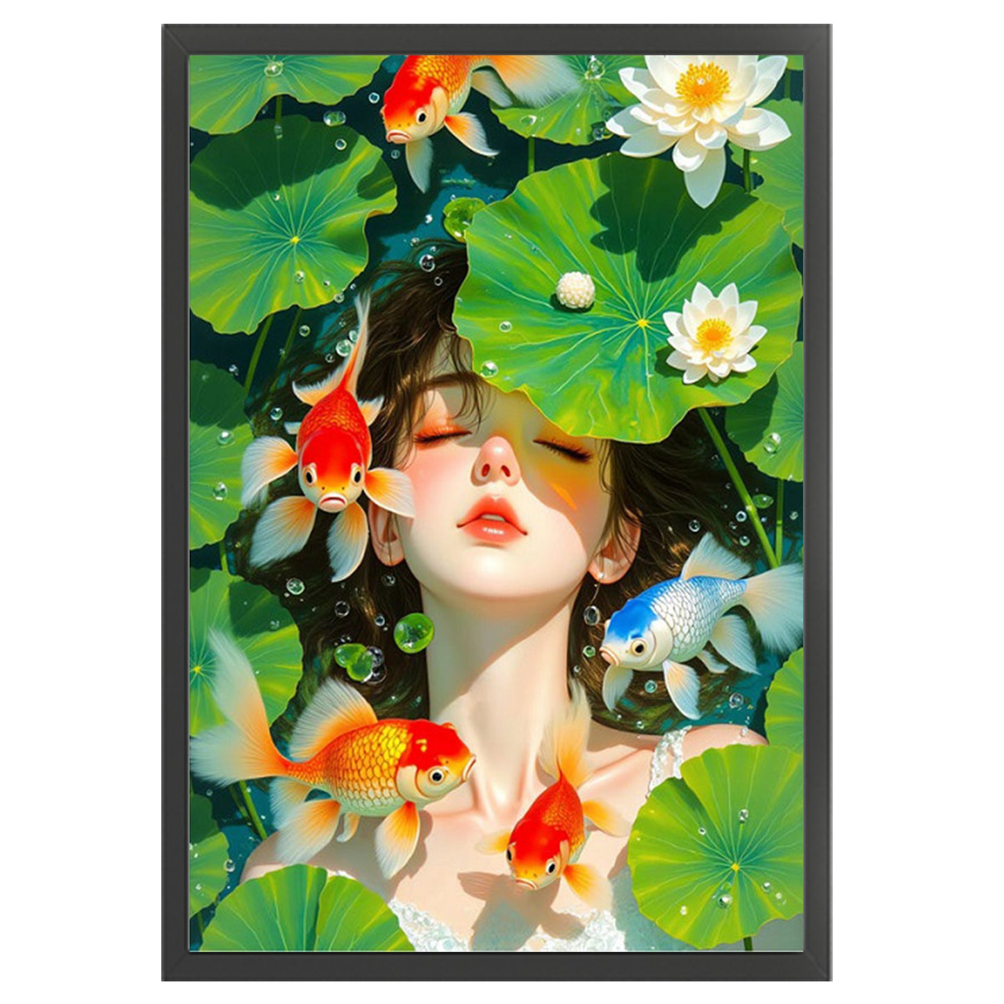 Goldfish And Lotus Girl - Full 11CT Stamped Cross Stitch 50x70CM - Mona Lisa