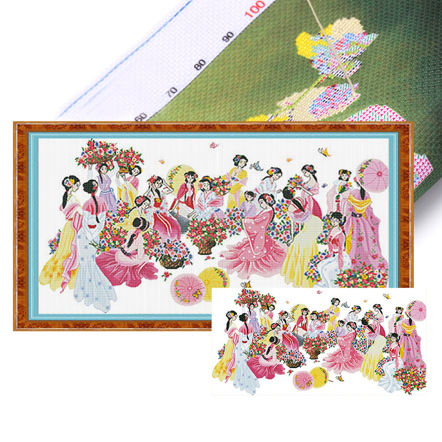 Blossoming Sea Of Flowers - Full 11CT Stamped Cross Stitch 200x105CM - Mona Lisa