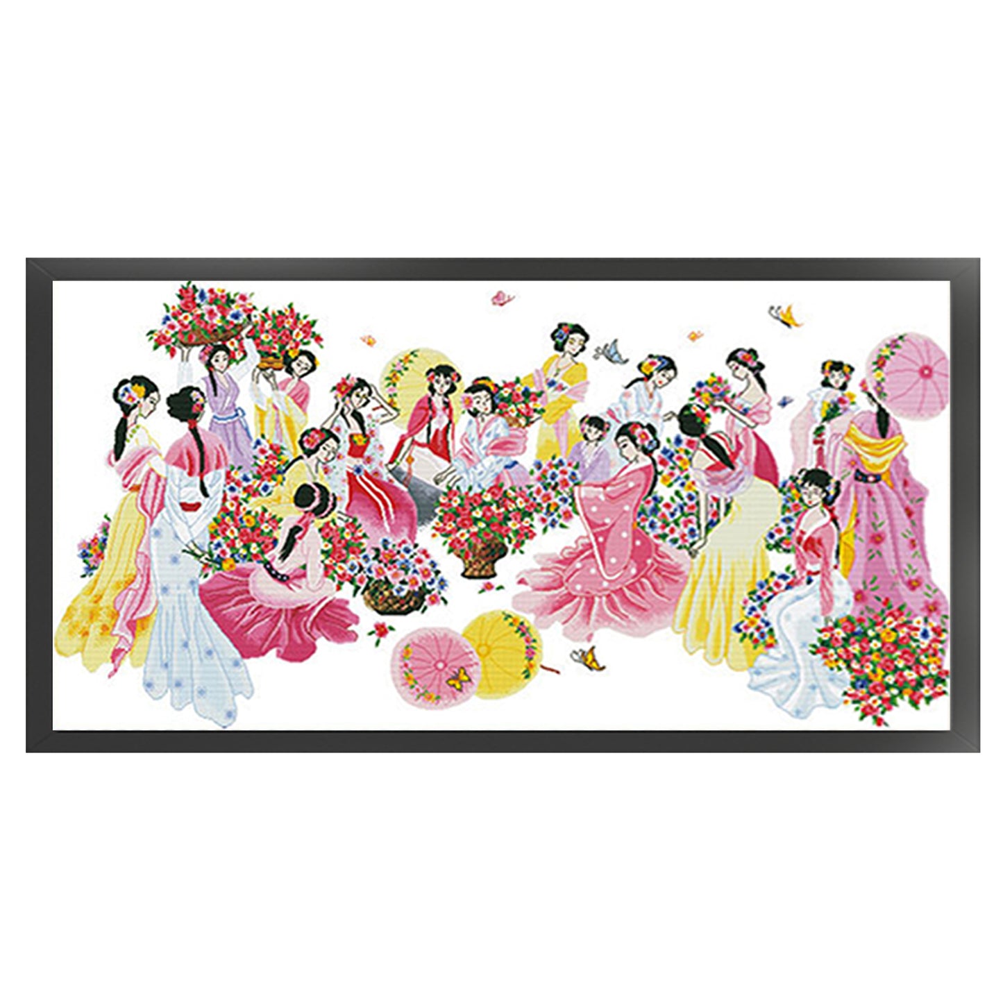 Blossoming Sea Of Flowers - Full 11CT Stamped Cross Stitch 200x105CM - Mona Lisa