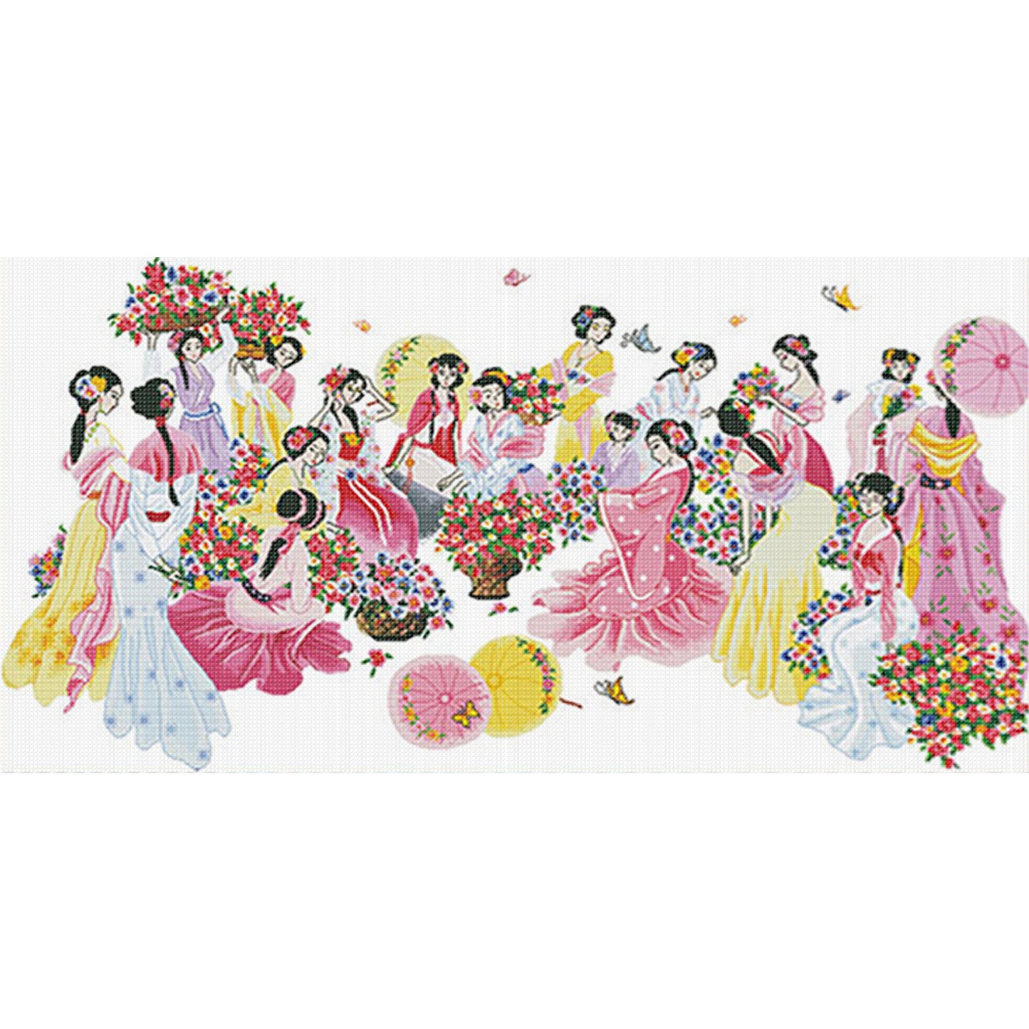 Blossoming Sea Of Flowers - Full 11CT Stamped Cross Stitch 200x105CM - Mona Lisa
