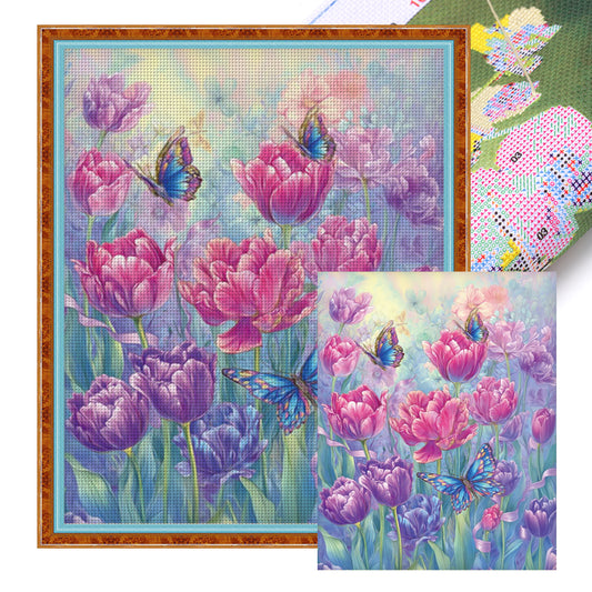 Dreamlike Tulip - Full 11CT Stamped Cross Stitch 52x65CM - Mona Lisa(36Colors)