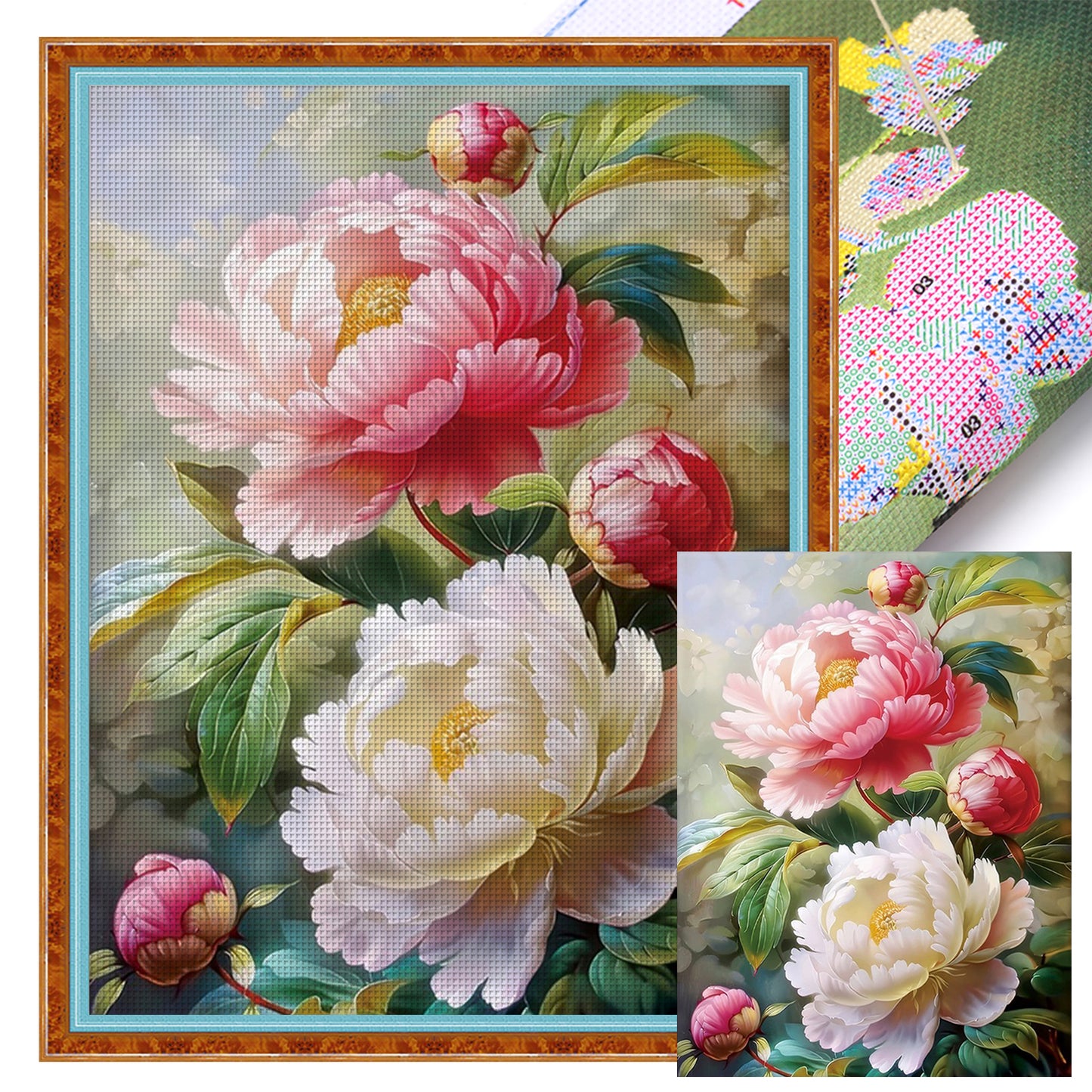 Blooming Peony - Full 11CT Stamped Cross Stitch 50x65CM - Mona Lisa(47Colors)