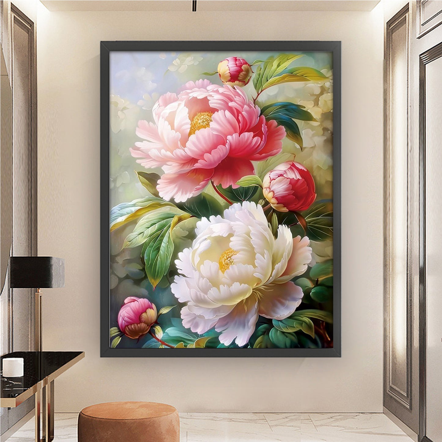 Blooming Peony - Full 11CT Stamped Cross Stitch 50x65CM - Mona Lisa(47Colors)