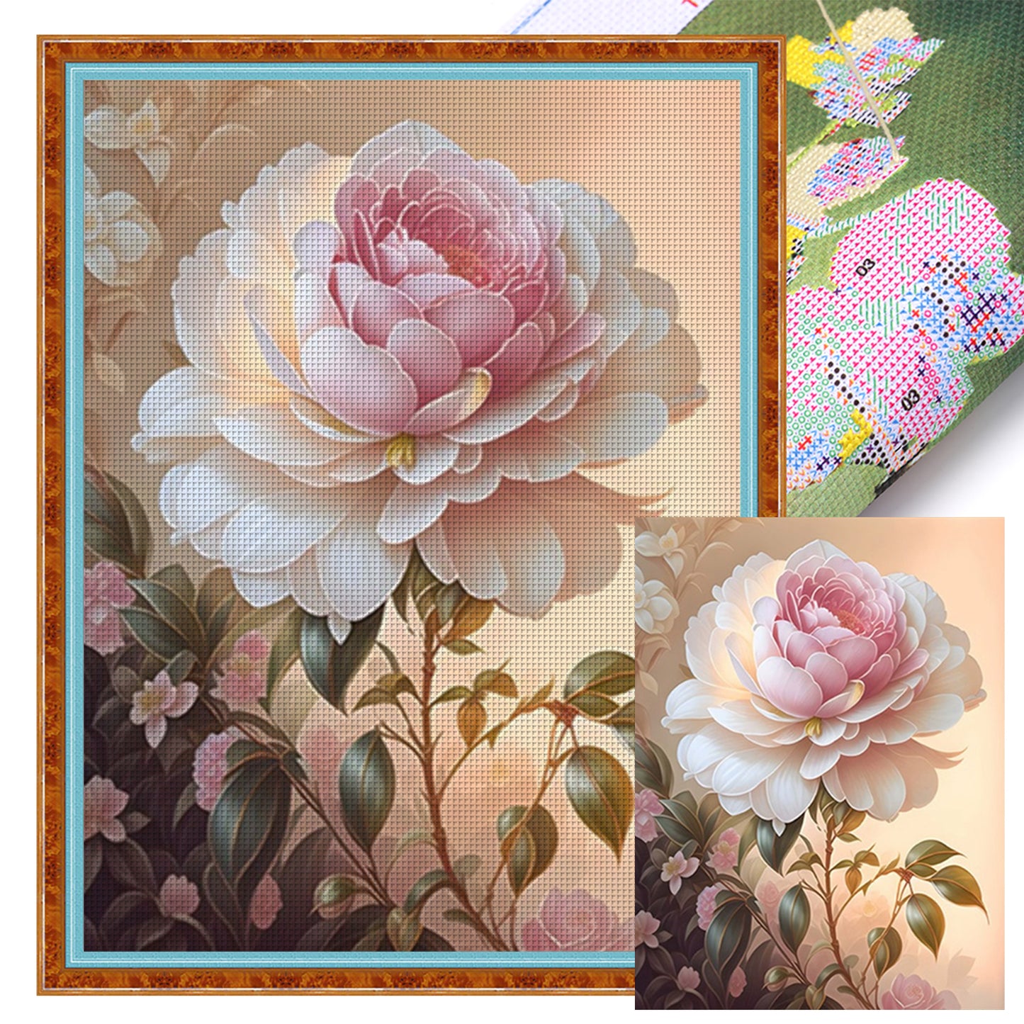 Camellia - Full 11CT Stamped Cross Stitch 55x70CM - Mona Lisa(42Colors)