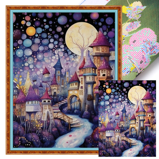 Purple Town - Full 14CT Stamped Cross Stitch 45x60CM - Huacan