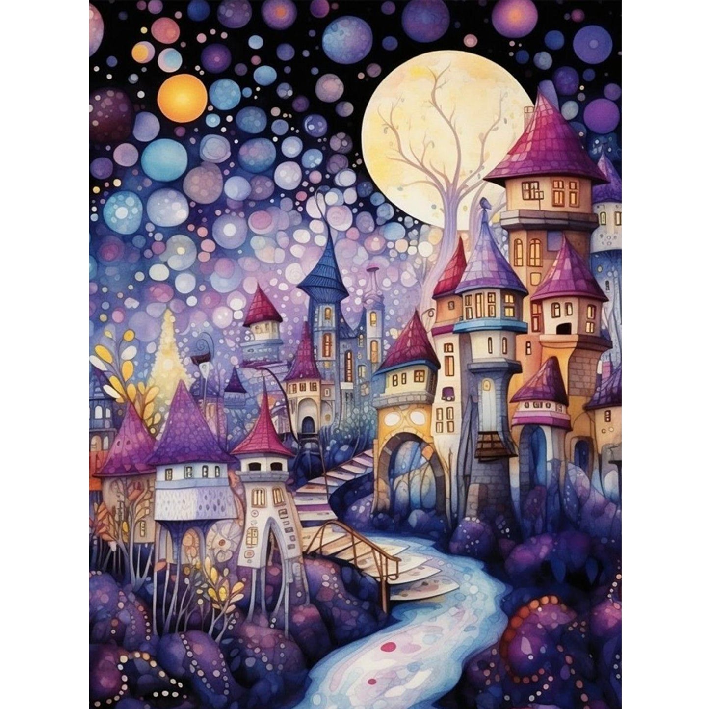 Purple Town - Full 14CT Stamped Cross Stitch 45x60CM - Huacan