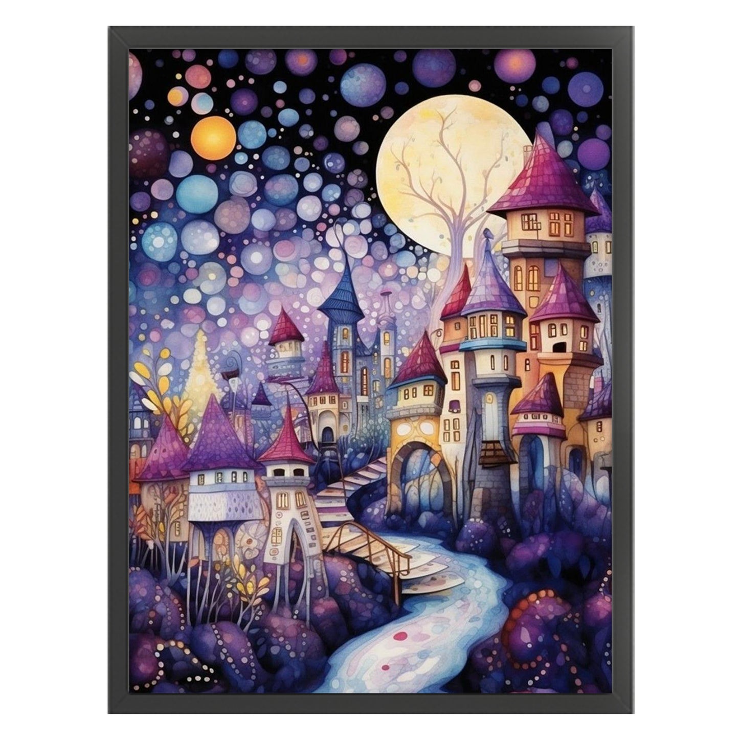 Purple Town - Full 14CT Stamped Cross Stitch 45x60CM - Huacan