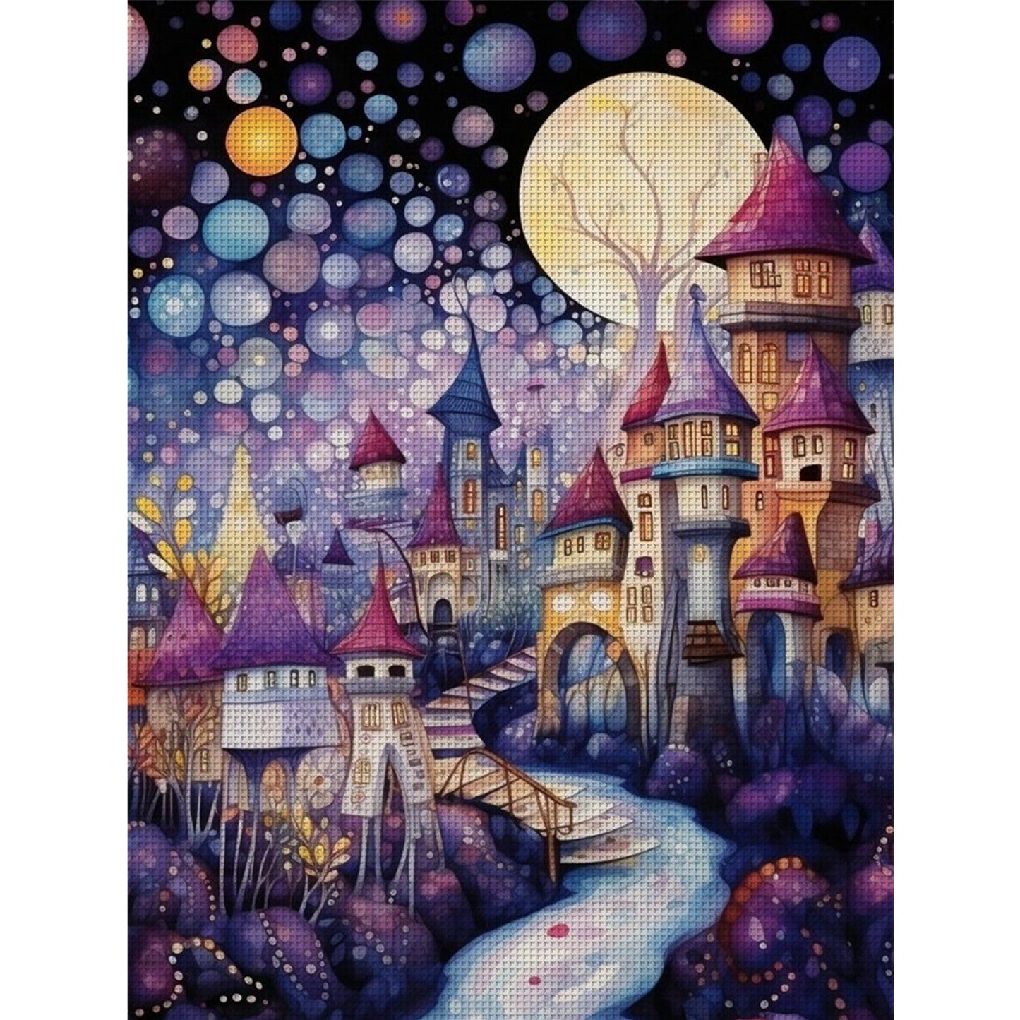 Purple Town - Full 14CT Stamped Cross Stitch 45x60CM - Huacan