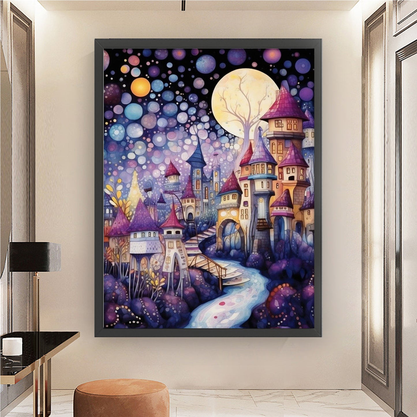Purple Town - Full 14CT Stamped Cross Stitch 45x60CM - Huacan