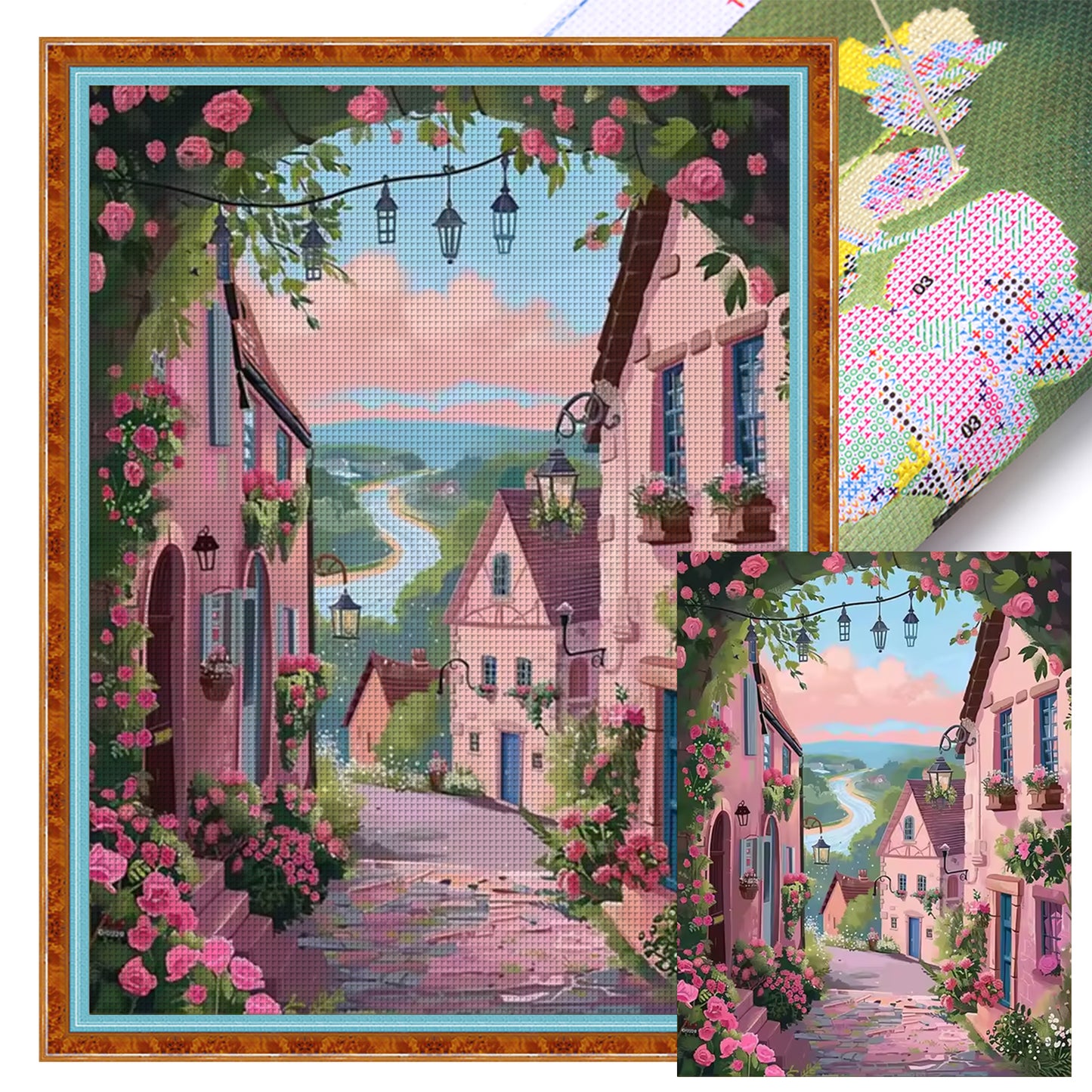 Pink Town - Full 14CT Stamped Cross Stitch 45x60CM - Huacan