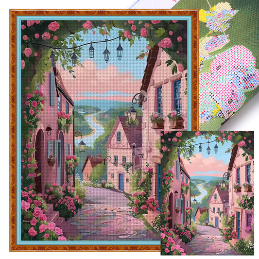 Pink Town - Full 14CT Stamped Cross Stitch 45x60CM - Huacan