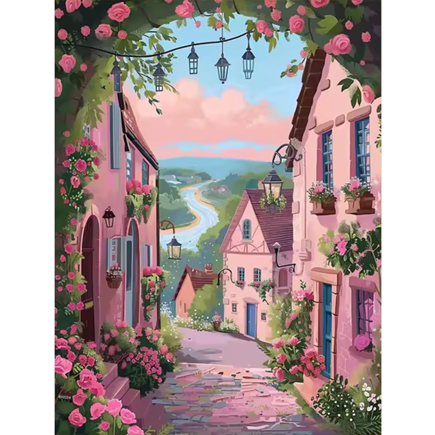 Pink Town - Full 14CT Stamped Cross Stitch 45x60CM - Huacan