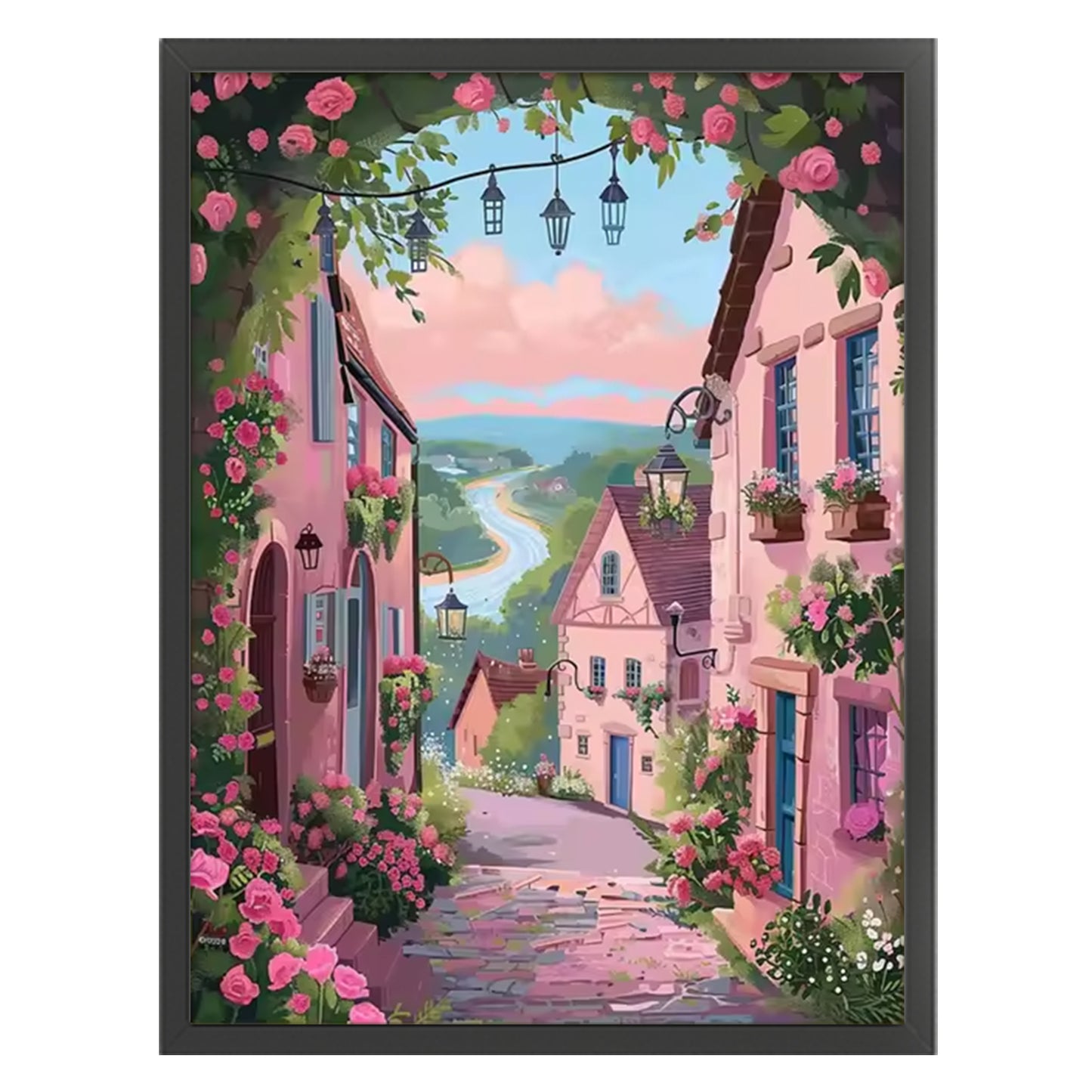 Pink Town - Full 14CT Stamped Cross Stitch 45x60CM - Huacan