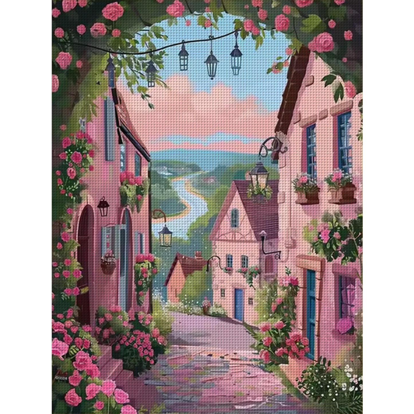 Pink Town - Full 14CT Stamped Cross Stitch 45x60CM - Huacan