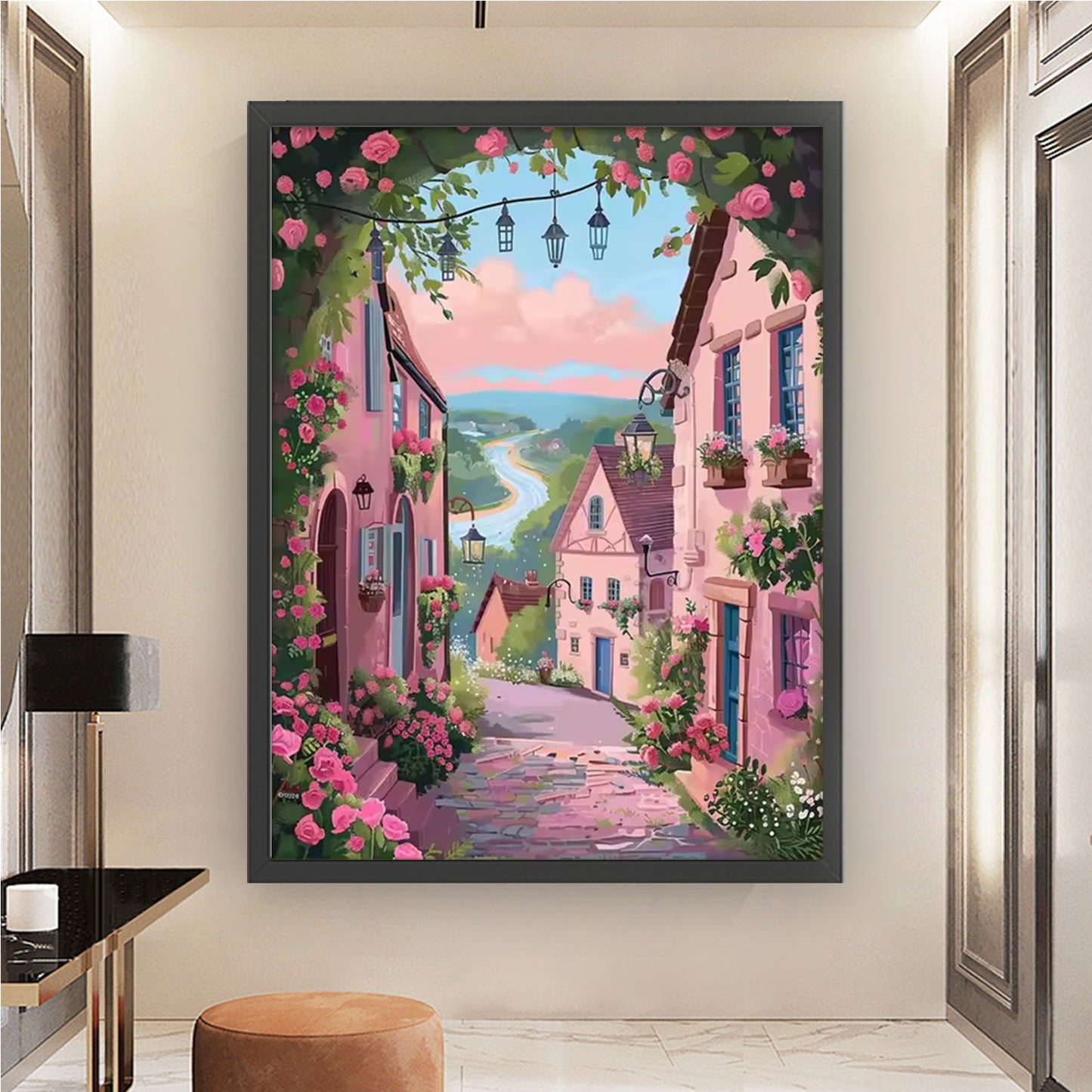 Pink Town - Full 14CT Stamped Cross Stitch 45x60CM - Huacan