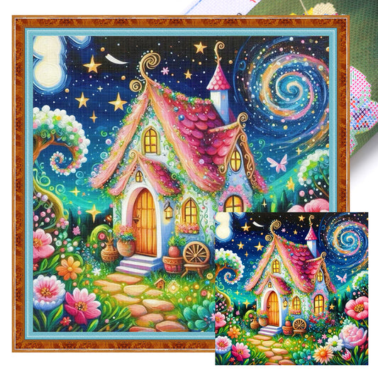 Mushroom House - Full 14CT Stamped Cross Stitch 50x50CM - Huacan