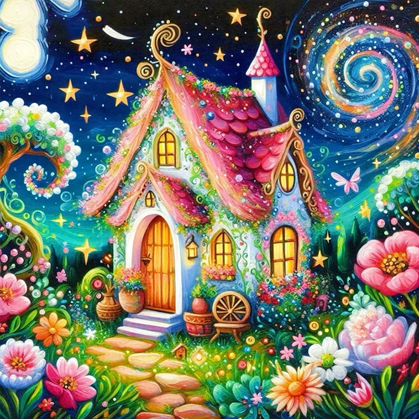 Mushroom House - Full 14CT Stamped Cross Stitch 50x50CM - Huacan