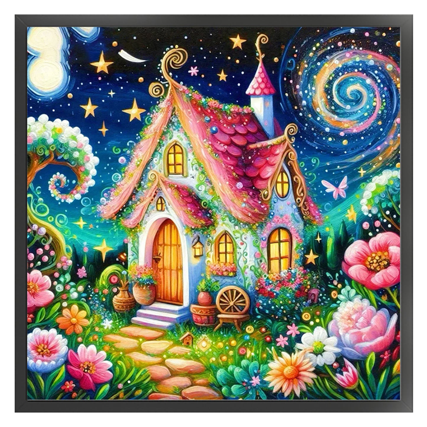 Mushroom House - Full 14CT Stamped Cross Stitch 50x50CM - Huacan