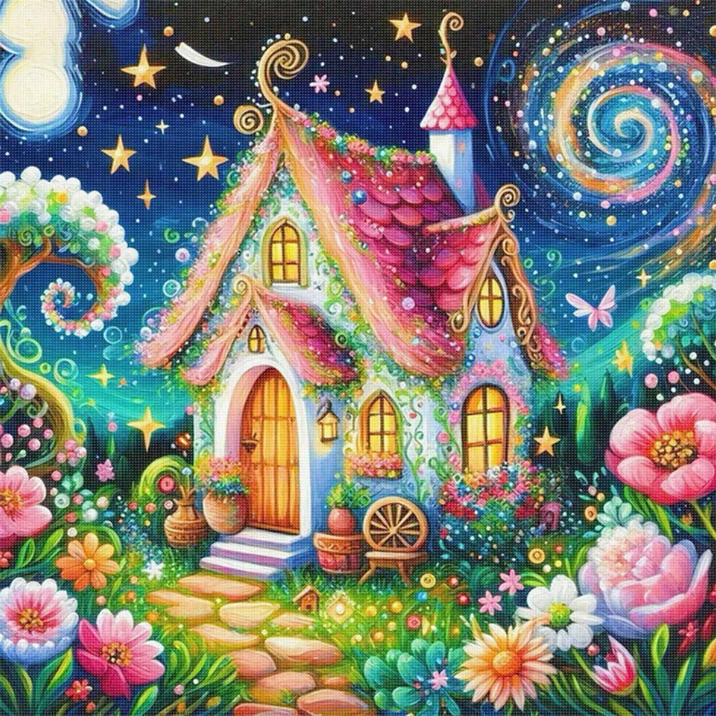 Mushroom House - Full 14CT Stamped Cross Stitch 50x50CM - Huacan