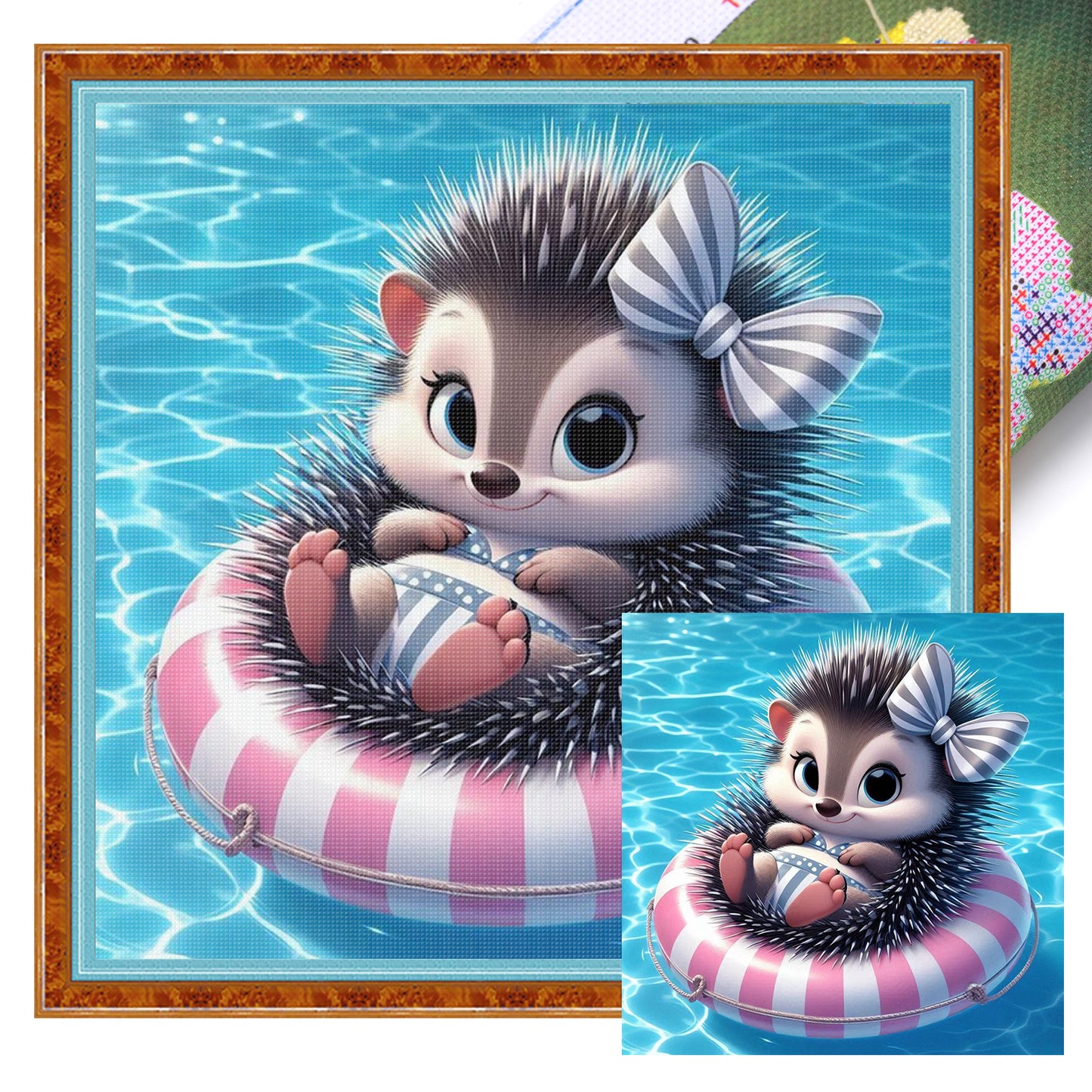 Hedgehog On A Swimming Ring - Full 11CT Stamped Cross Stitch 40x40CM - Yishu