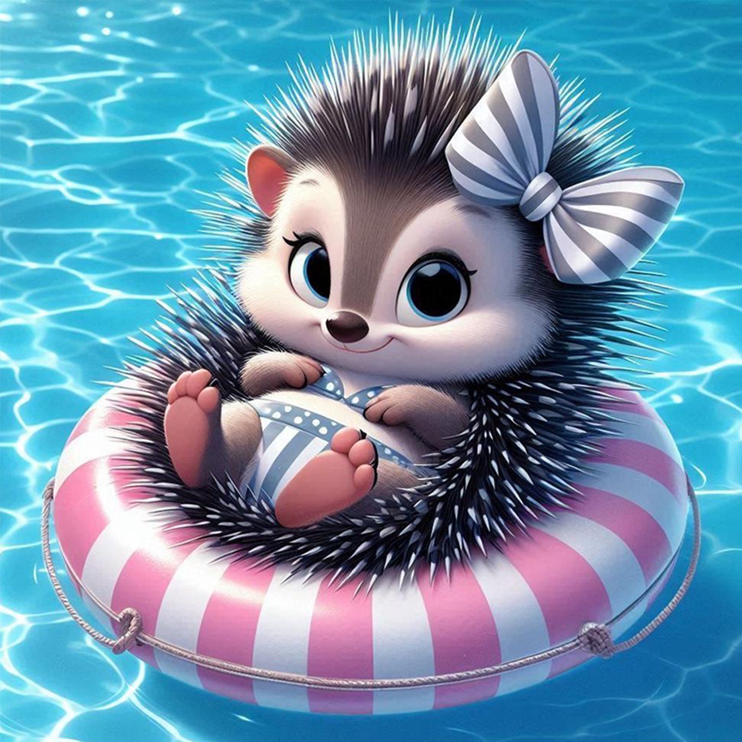Hedgehog On A Swimming Ring - Full 11CT Stamped Cross Stitch 40x40CM - Yishu