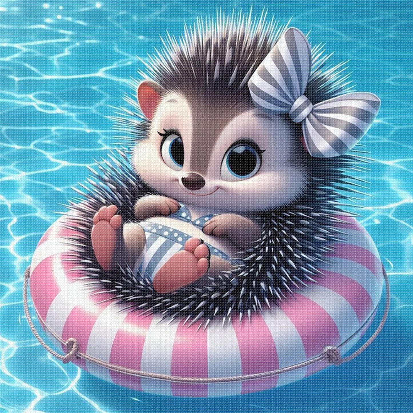 Hedgehog On A Swimming Ring - Full 11CT Stamped Cross Stitch 40x40CM - Yishu