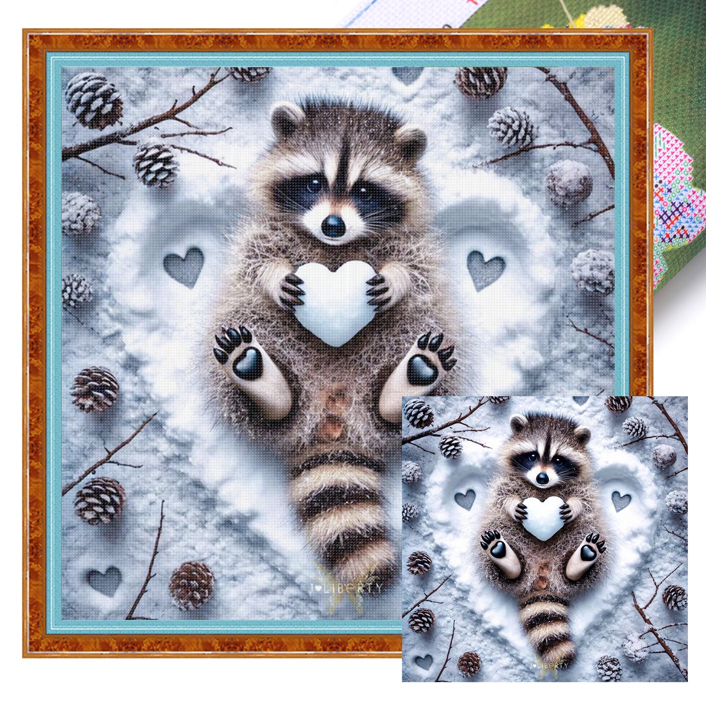 Little Raccoon - Full 11CT Stamped Cross Stitch 40x40CM - Yishu