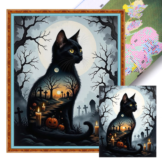 Cat Silhouette Scenery - Full 11CT Stamped Cross Stitch 40x50CM - Huacan