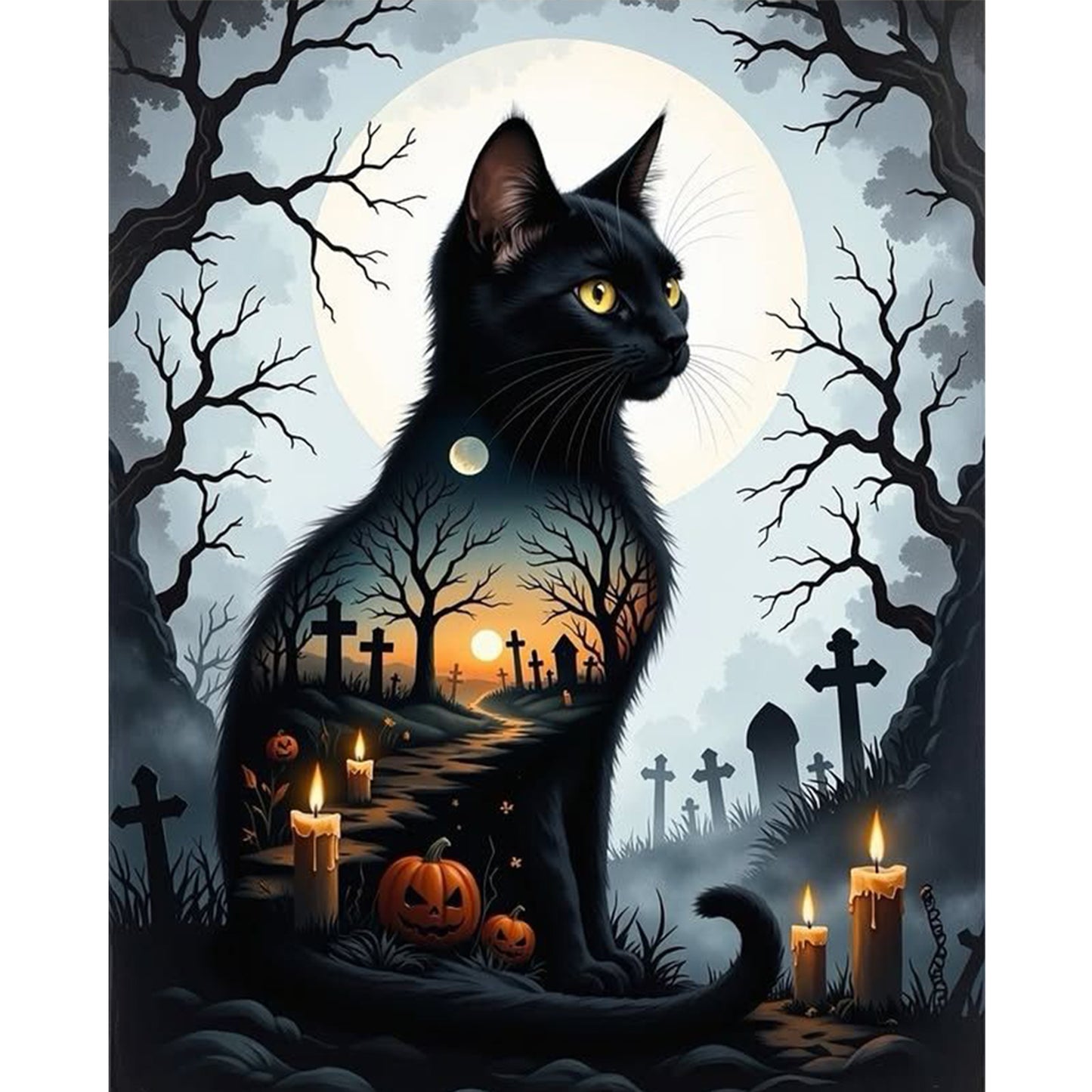 Cat Silhouette Scenery - Full 11CT Stamped Cross Stitch 40x50CM - Huacan