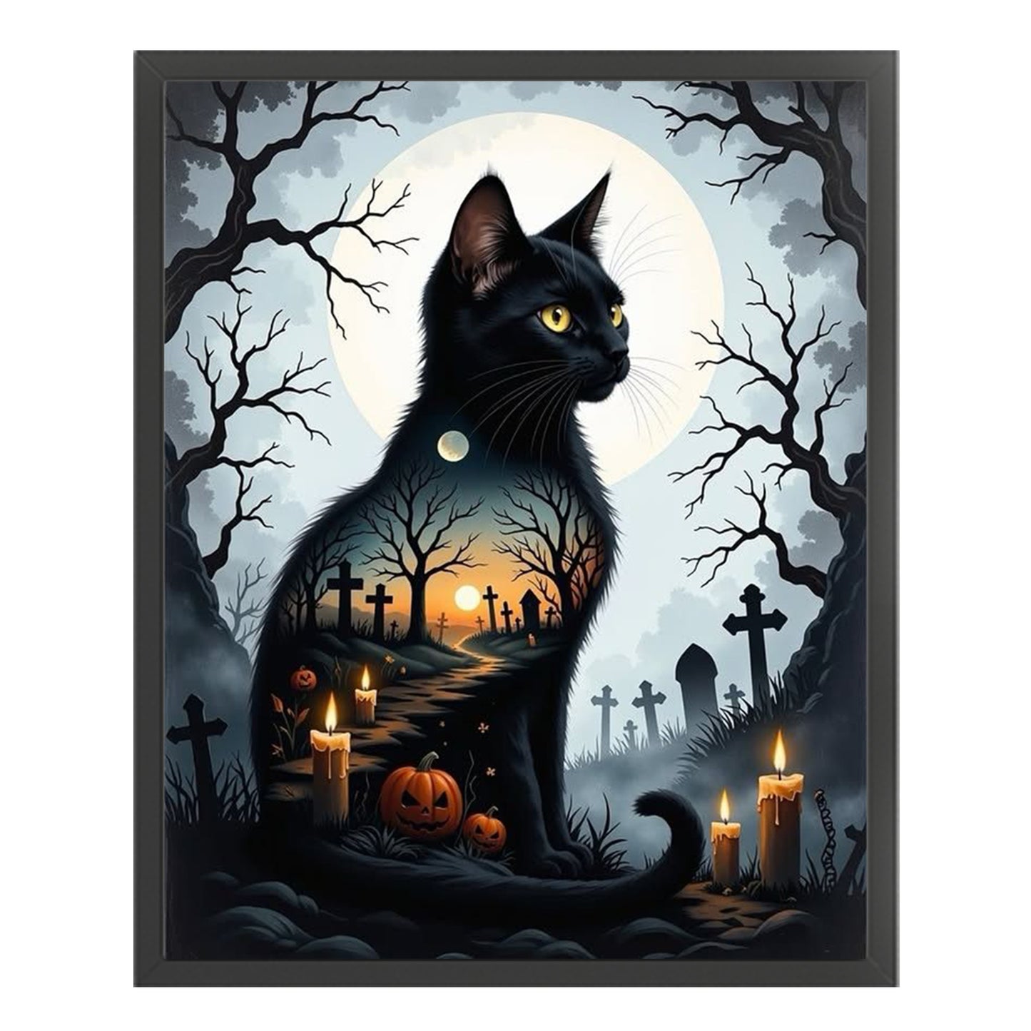 Cat Silhouette Scenery - Full 11CT Stamped Cross Stitch 40x50CM - Huacan