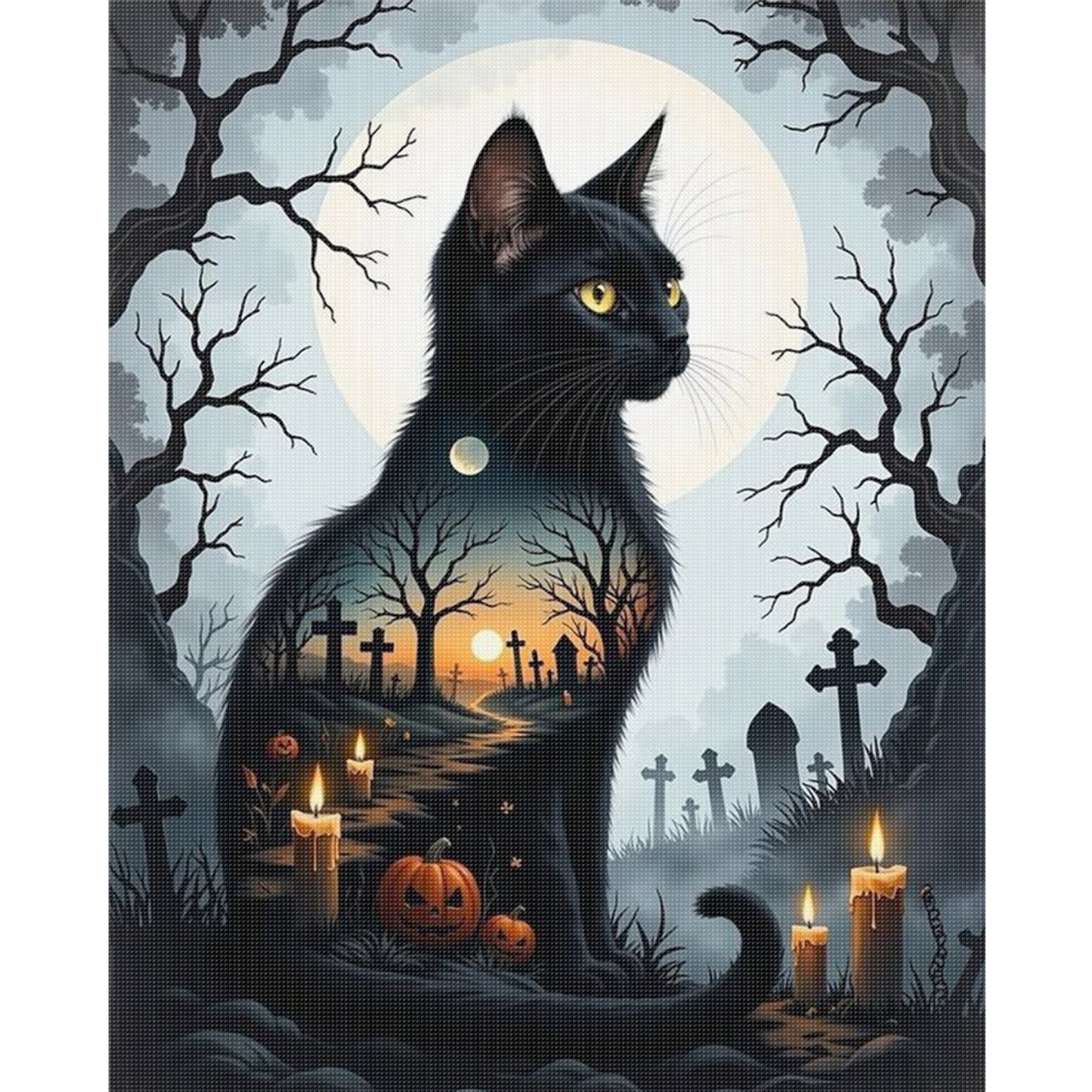 Cat Silhouette Scenery - Full 11CT Stamped Cross Stitch 40x50CM - Huacan