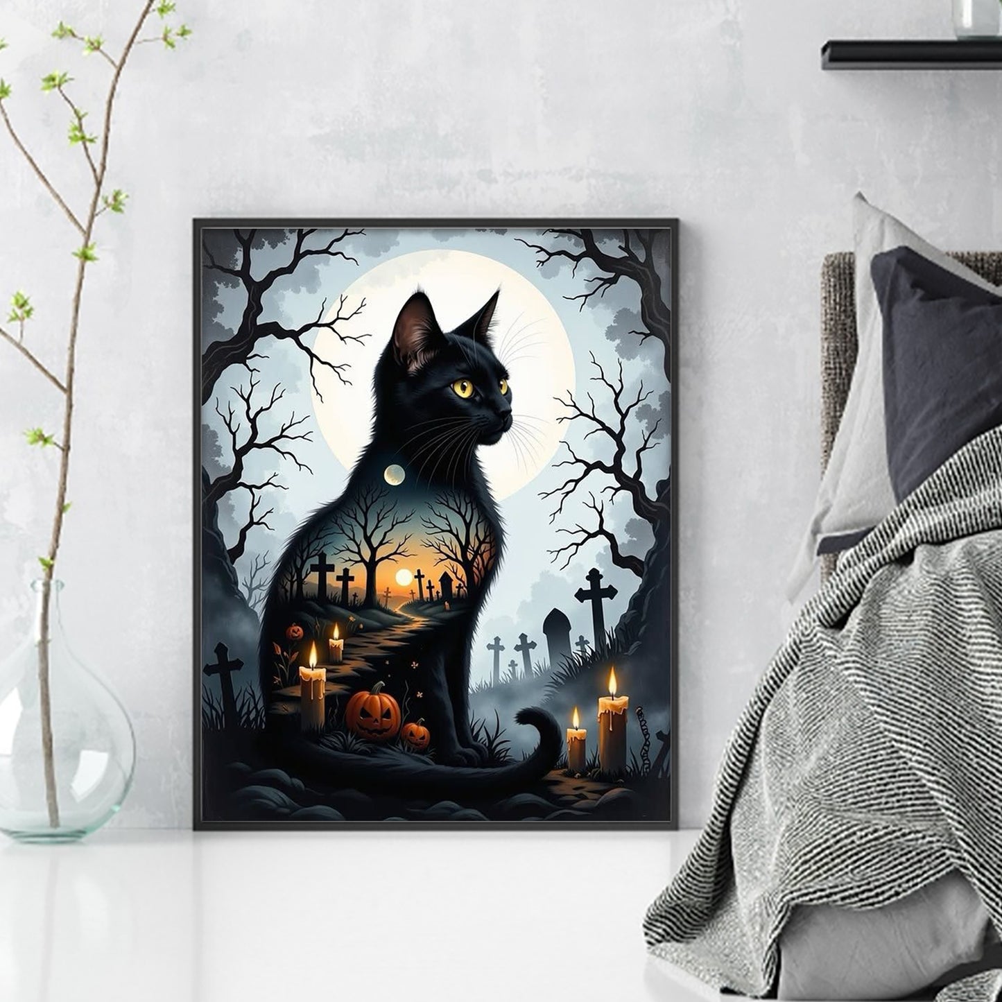 Cat Silhouette Scenery - Full 11CT Stamped Cross Stitch 40x50CM - Huacan