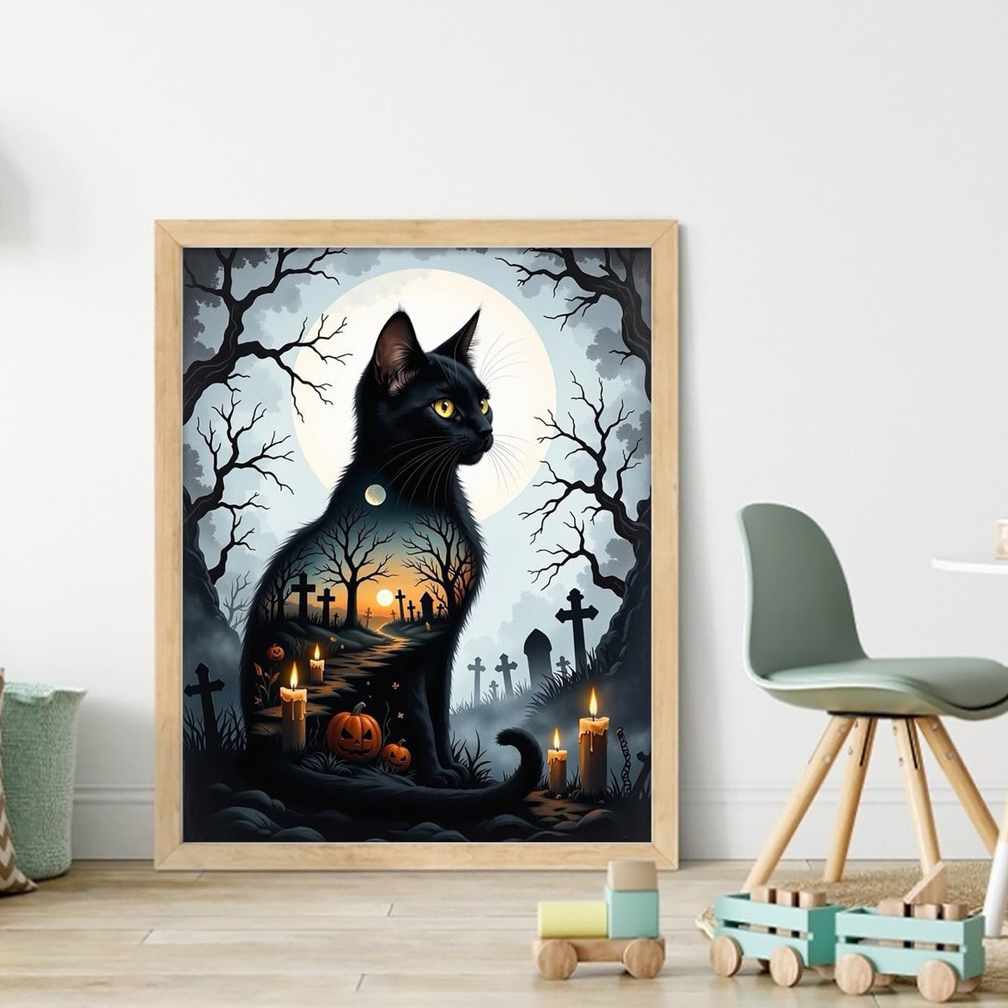 Cat Silhouette Scenery - Full 11CT Stamped Cross Stitch 40x50CM - Huacan