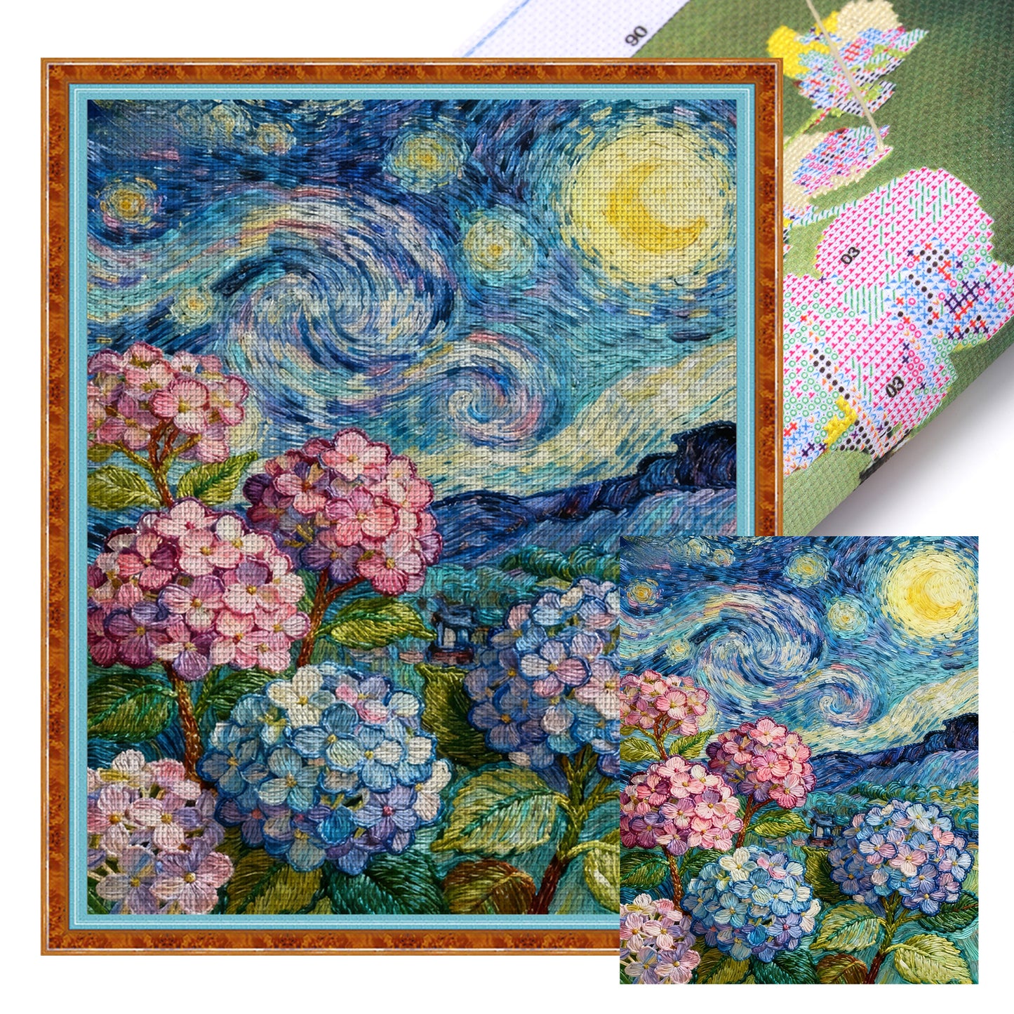 Van Gogh - Hydrangea - Full 11CT Stamped Cross Stitch 40x50CM - Huacan