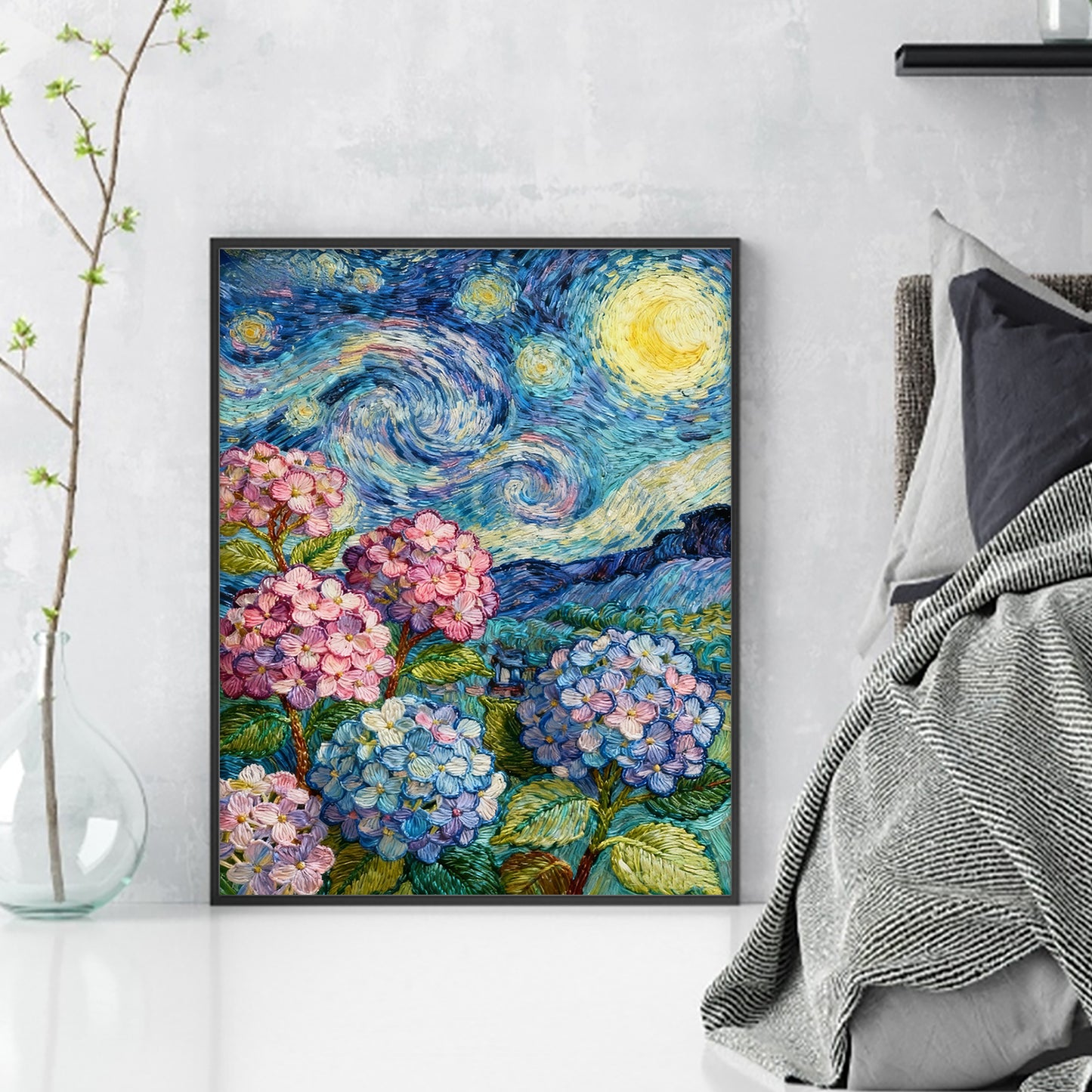 Van Gogh - Hydrangea - Full 11CT Stamped Cross Stitch 40x50CM - Huacan