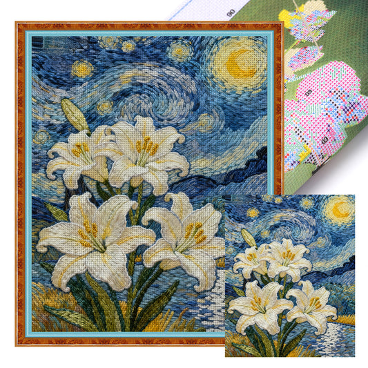 Van Gogh - Lily - Full 11CT Stamped Cross Stitch 40x50CM - Huacan