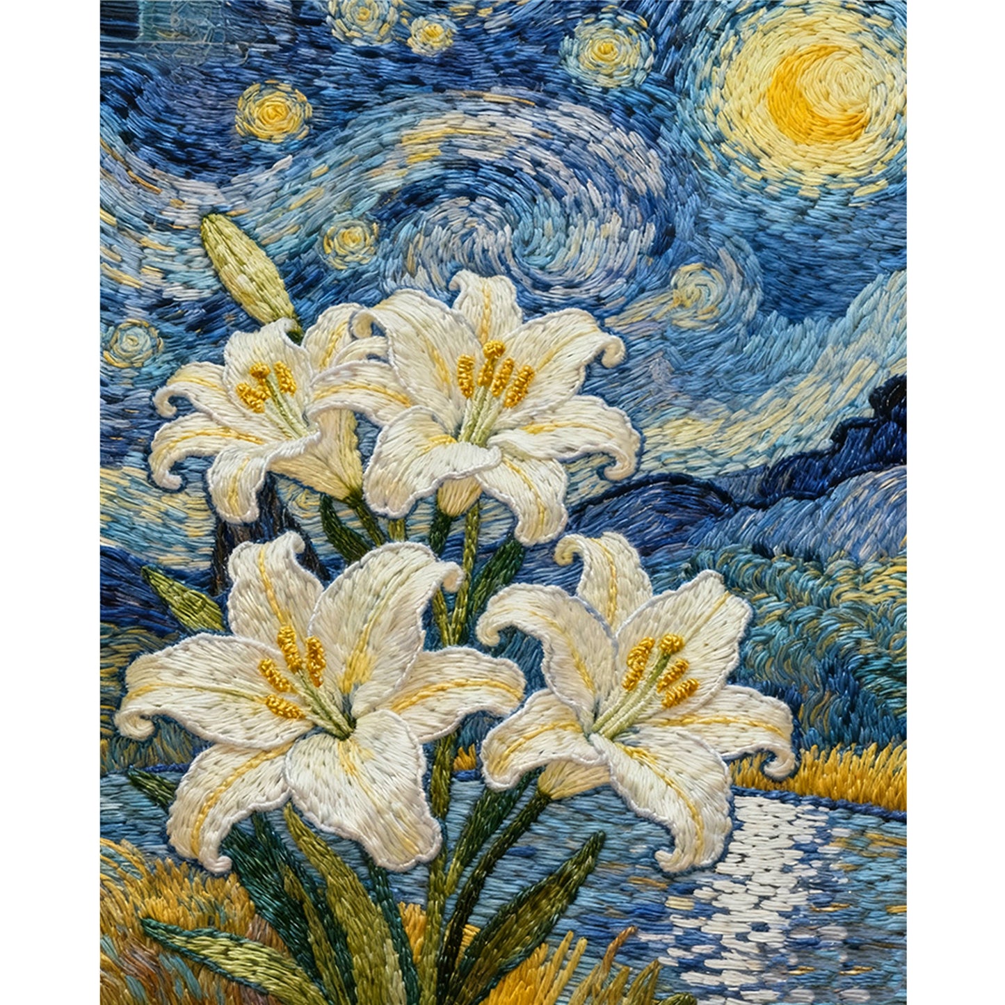 Van Gogh - Lily - Full 11CT Stamped Cross Stitch 40x50CM - Huacan