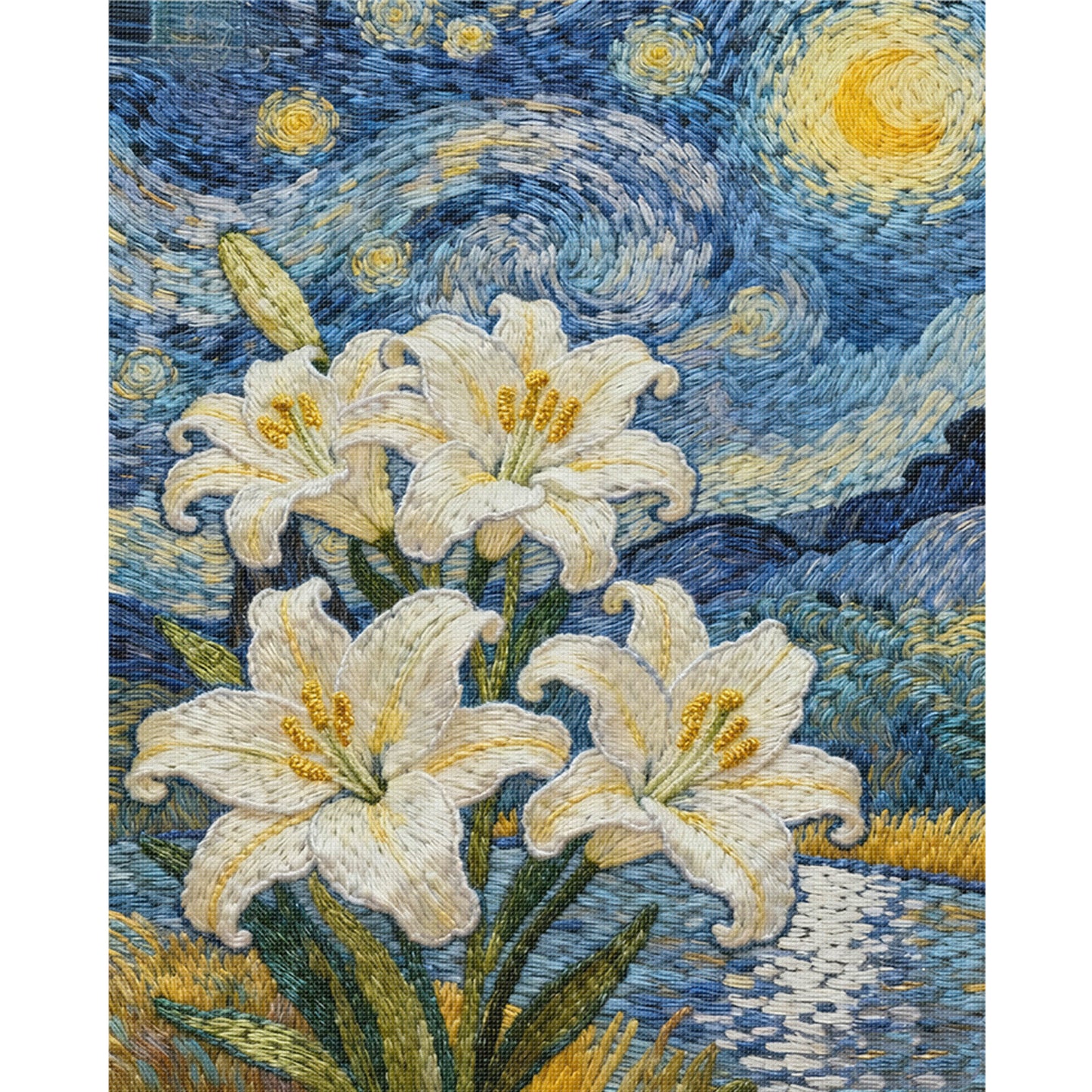 Van Gogh - Lily - Full 11CT Stamped Cross Stitch 40x50CM - Huacan