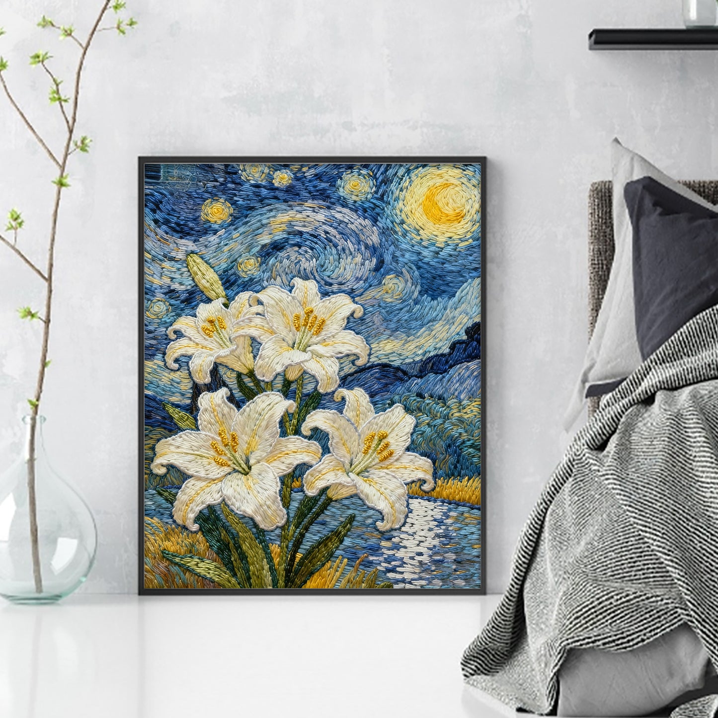 Van Gogh - Lily - Full 11CT Stamped Cross Stitch 40x50CM - Huacan