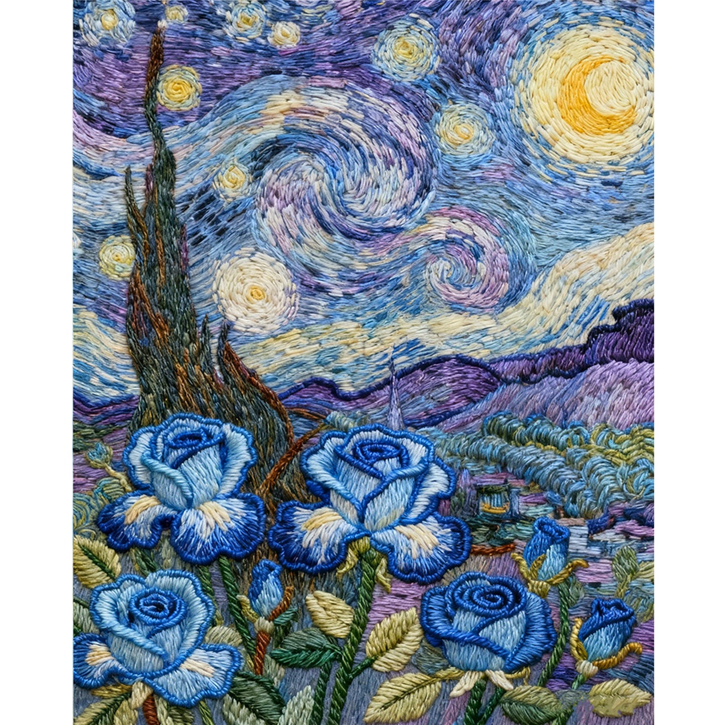 Van Gogh - Blue Rose - Full 11CT Stamped Cross Stitch 40x50CM - Huacan