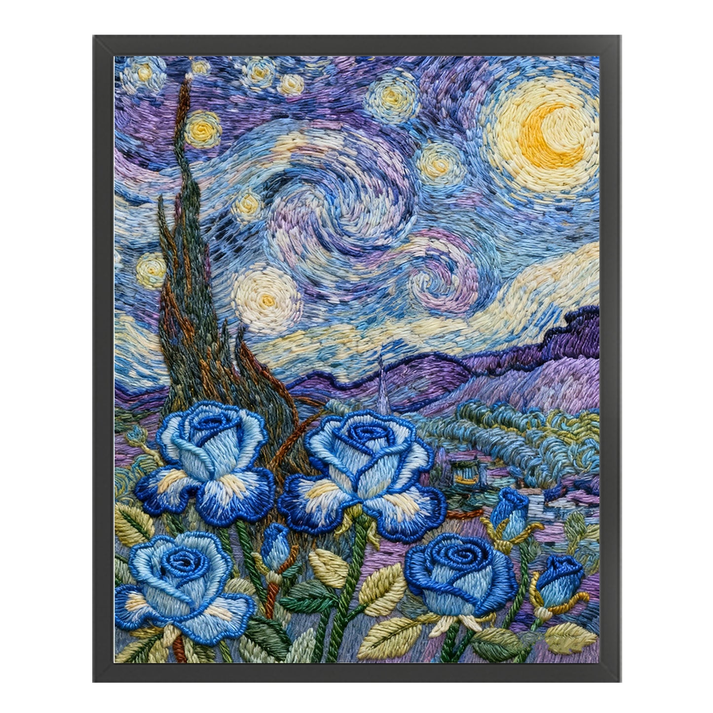 Van Gogh - Blue Rose - Full 11CT Stamped Cross Stitch 40x50CM - Huacan